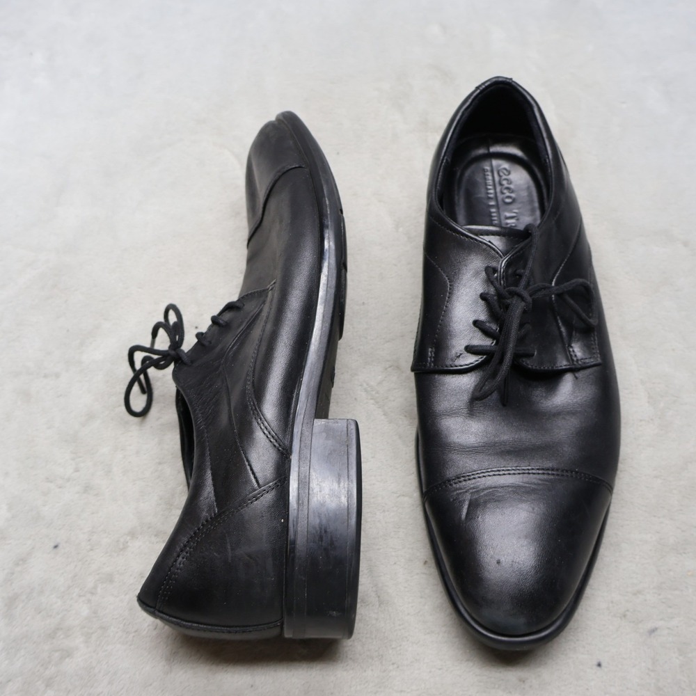 Ecco Mens 10-10.5 Derby Shoes Black Citytray Leather Lace Up Classic Dress EU44